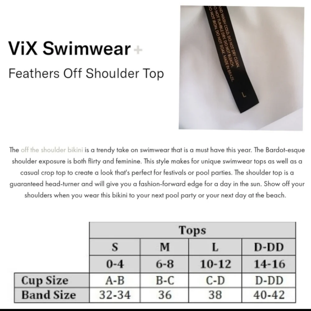 NWT ViX Feathers Off Shoulder Top and Lucy Long Tie Full Bottom Set Size Medium